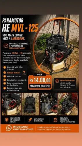 Paramotor HE MVL - 125 - 2 tempos partida manual - potência, segurança e performance 