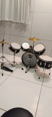 Bateria Infantil Acústica Phx Preta Completa 5 Peças Usada