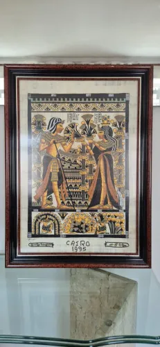 Quadro de Papiro Egípcio Original, Pintado à Mão, Vintage Anos 90
