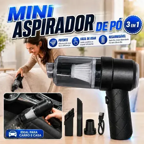Mini Aspirador Automotivo Portátil Potente Recarregável Premium Bivolt | AJ-S17