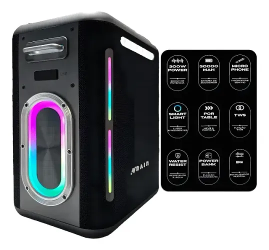 Caixa de som Rain Bluetooth Karaokê Com Microfone Display Led Equalizador