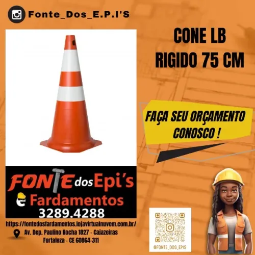 Cone de Sinalização Rígido 75 cm Laranja/Branco - Fonte dos Epis