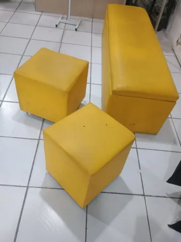 Kit 3 Peças Puff + Baú Organizadora Amarelo