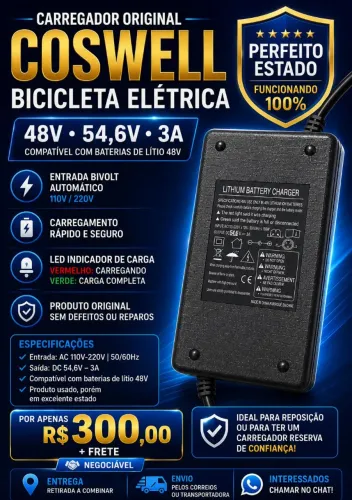 Carregador Original Coswell 48V 54,6V 3A - R$ 300 + Frete