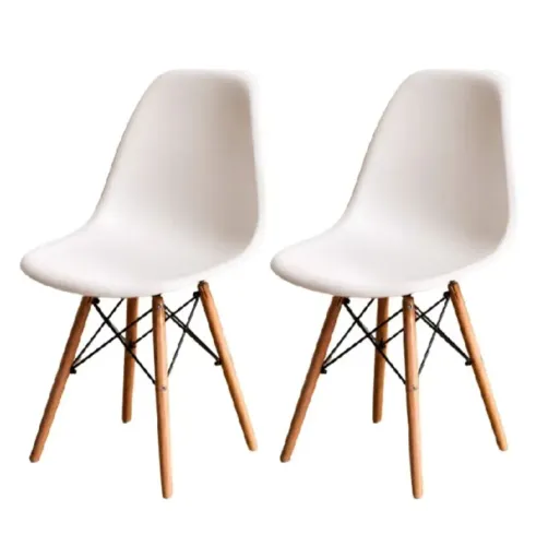Kit 2 Cadeiras Eiffel Eames pés de madeira para quarto/sala/cozinha/escritório cor branco