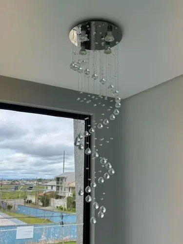 Lustre Espiral de Cristal K9 Legitimo para Sala de Jantar - Base 30cm Inox