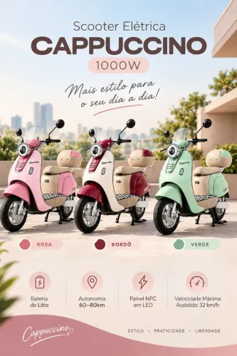 ?Scooter Elétrica 1000W Cappuccino Nova - Rosa, Bordô e Verde