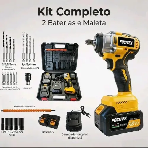 Kit 2 em 1 parafusadeira e chave de impacto