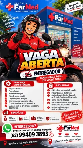 VAGA ENTREGADOR DE FARMÁCIA