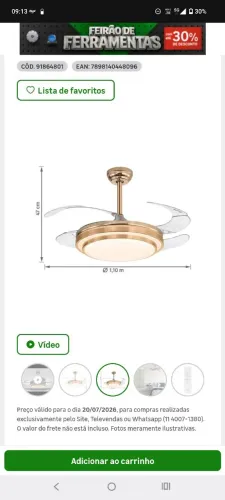 Ventilador de teto com controle