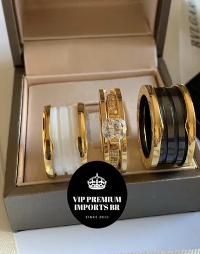 Aneis bvlgari alianças de luxo com caixa original da marca brinde