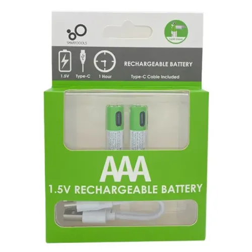2 Pilhas Smartoools 1.5v 750mwh Aaa Recarregável Usb + Cabo