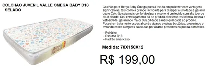 Colchão de espuma tamanho juvenil 