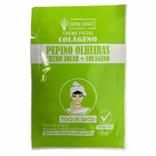 Creme Facial Colageno Pepino Olheiras Filtro Solar + Colageno  Capim Limão 8g