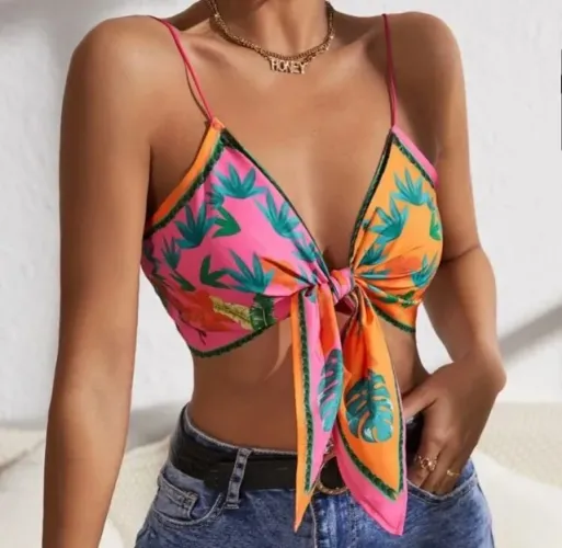Top estampado amarração