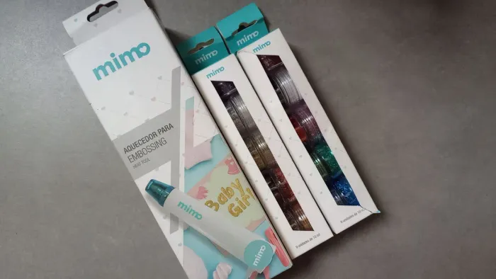 Kit Embossing Mimo 110v - Ferramenta de Calor + 18 Cores de Pó para Embossing