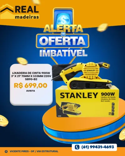 Lixadeira De Cinta 900W 3" X 21" 75mm X 533mm 220V STANLEY- SB90-B2