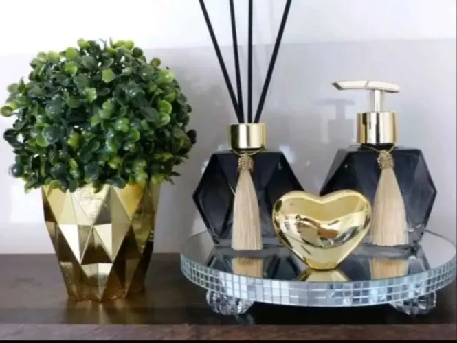 Kit lavabo luxo com bandeja, saboneteira e difusor