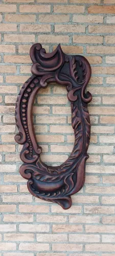 Moldura Oval Barroca Entalhada Em Madeira Mogno 1,10m