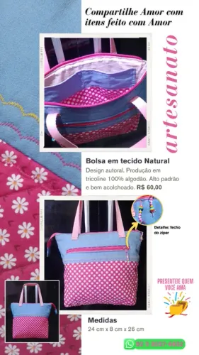 Bolsa Feminina Artesanal 100% algodão