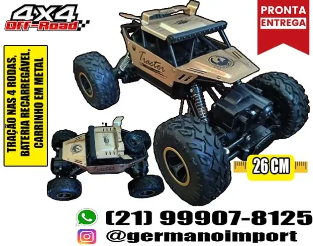 Carrinho Controle Remoto 4x4 - Farol, Suspensão e 26cm