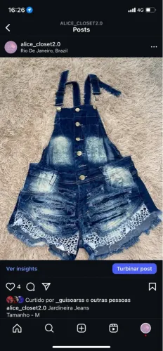 Jardineira Jeans com Detalhes em Renda