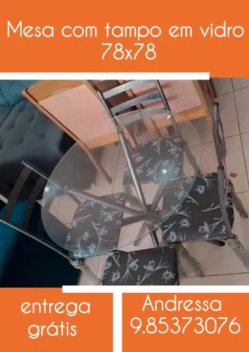 Mesa de Jantar em Vidro 78x78 - 4 Cadeiras Entrego e monto no mesmo dia corre nessa oferta