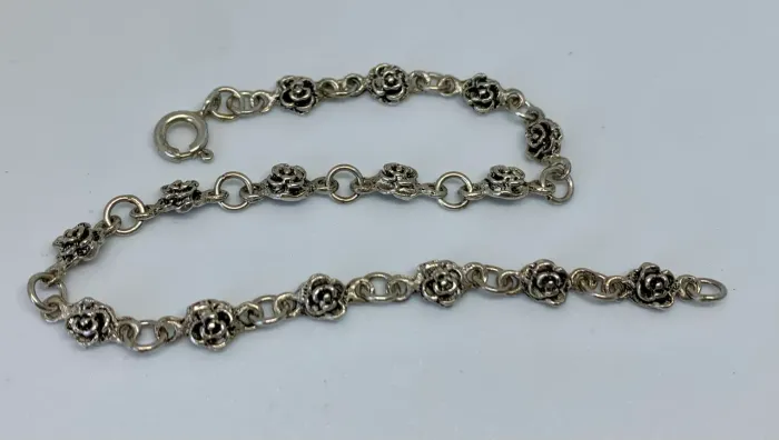 pulseira vintage design de flor retrô em prata 925