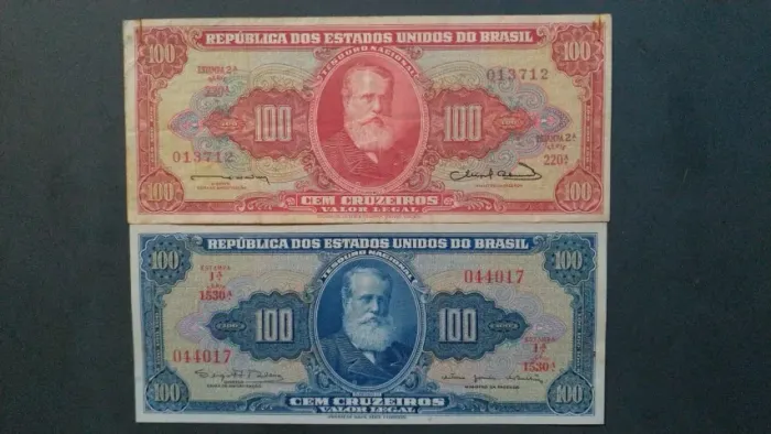 2 Notas de 100 Cruzeiros Dom Pedro II. 