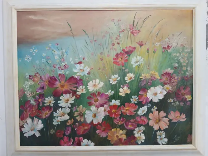 Quadro floral original com moldura