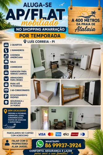 ALUGA-SE APARTAMENTO/FLAT MOBILIADO NO SHOPPING AMARRAÇÃO EM LUIS CORREIA - PI
