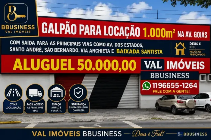 Galpão / Barracão 900m² para locação, Santo Antônio, São Caetano do Sul, SP