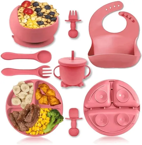 Kit 8 Peças E Talheres De Silicone Para Bebês E Crianças