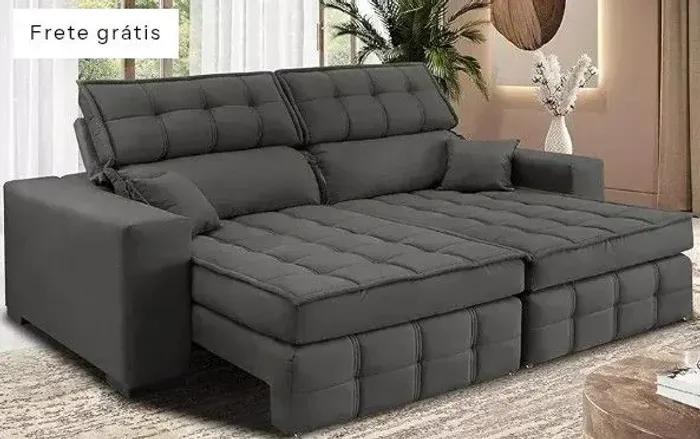 Sofá Retrátil e Reclinável 1,80m Molas Ensacadas e Costura Tripla Nobre Suede Cinza