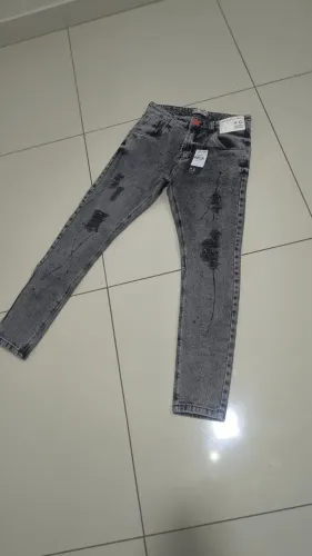 Calça jeans masculina XO skinny cinza estonada destroyed