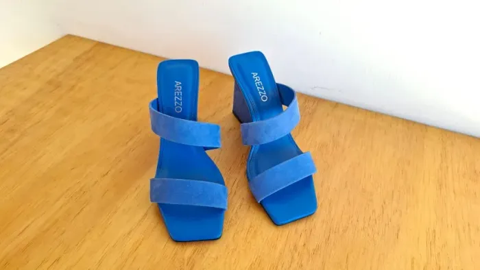Tamanco Arezzo Salto Alto Anabela Azul Power Blue Nobuck - Tamanho 34