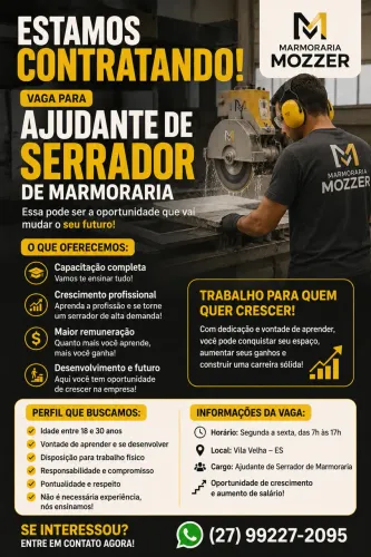 Vaga para ajudante de marmoraria