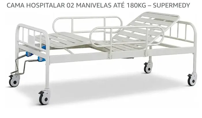 Cama Hospitalar 2 manivelas e Colchão Hospitalar de Napa