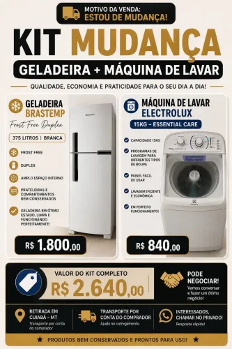 KIT MUDANÇA GELADEIRA + MÁQUINA DE LaVAR