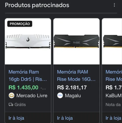 Memória RAM 16 GB DDR5 - 4800mhz rise mode