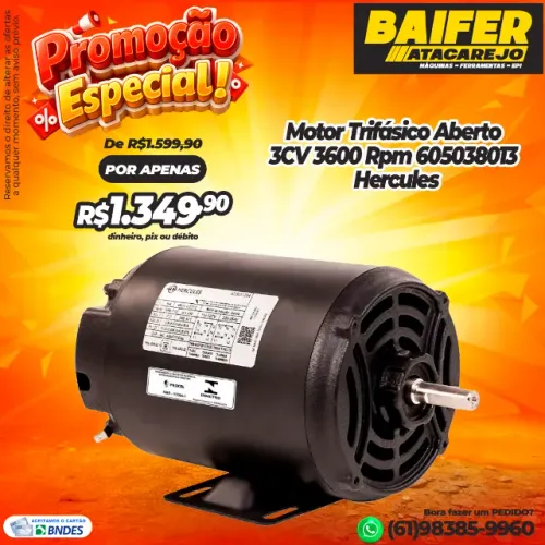 Motor Trifásico Aberto 3CV 3600 Rpm 605038013 Hercules