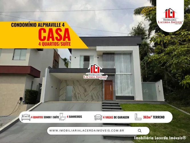 Alphaville Manaus 4, Casa Semimobiliada com 4 quartos, gerador 100%