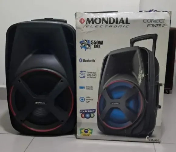 Caixa De Som Amplificada Mondial 550w Bluetooth Karaokê Fm