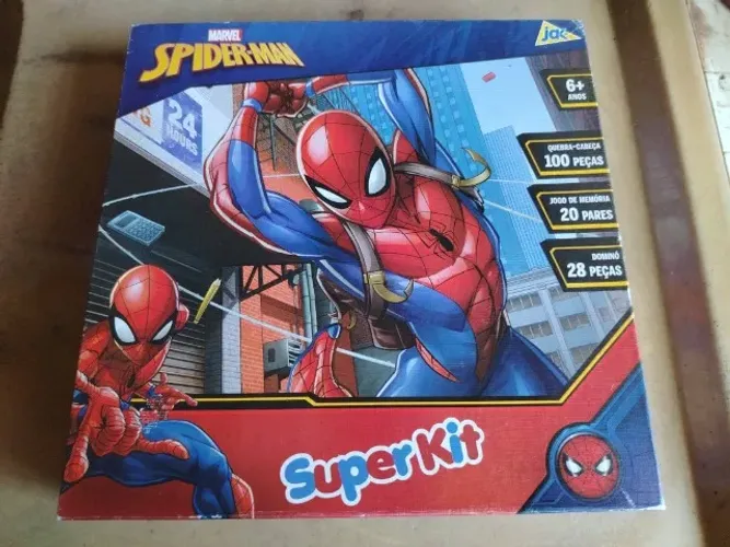 Spider Man Homem Aranha Superkit Dominó + Quebra Cabeças + Jogo da Memória Completo