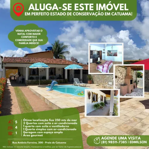 Aluguel Casa de Praia em Ponta de Pedras, Catuama com piscina - 4 Quartos, 300m da Praia