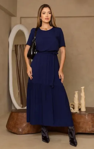Vestido longo azul marinho de Viscolinho