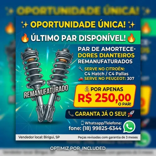 Amortecedor dianteiro remanufaturados Citroen C4 e peugeot