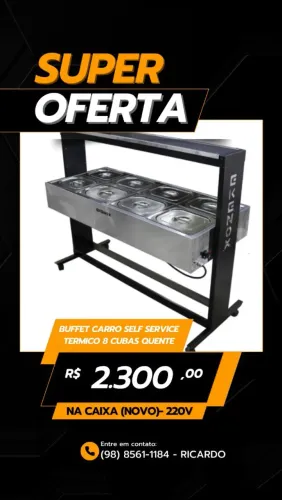 Buffet carro Self Service Térmico 8 cubas quente 220v