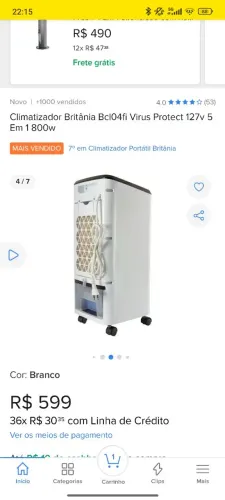 climatizador britânia bcl04fi