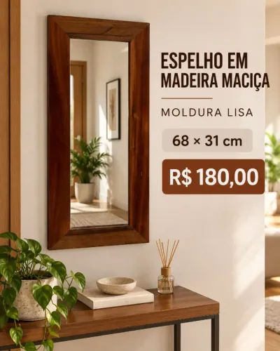 ESPELHO COM MOLDURA EM MADEIRA MACIÇA